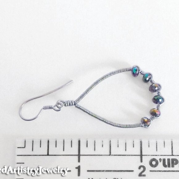 Rainbow Crystals Wire Wrapped ZigZag Teardrop Hoop Earrings - Picture 5 of 5